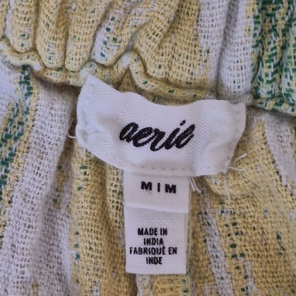 Aerie Jacquard Shorts Green Yellow Boho Hi-Rise Drawcord Waist 100% Cotton Baggy - Picture 3 of 15